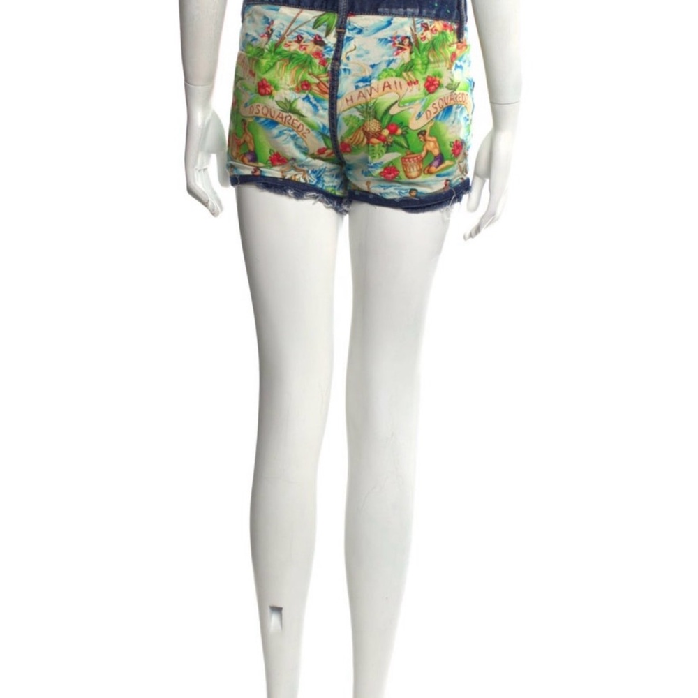 DSQUARED2 Blue Multi Tropical Print Denim Shorts
